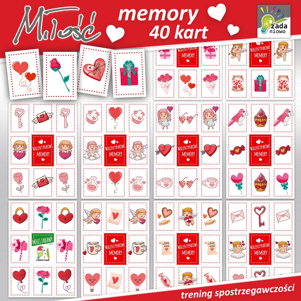 walentynki karty domino memory miłość PDF