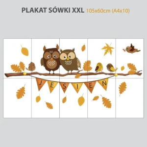 Sówki na gałęzi – jesienny plakat XXL do druku PDF