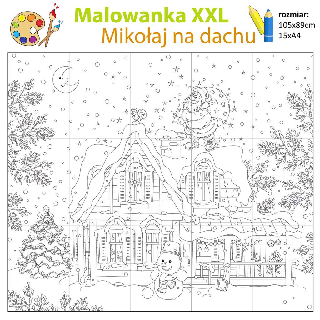 malowanka mikołaj na dachu prezenty PDF szkoła przedszkole żłobek