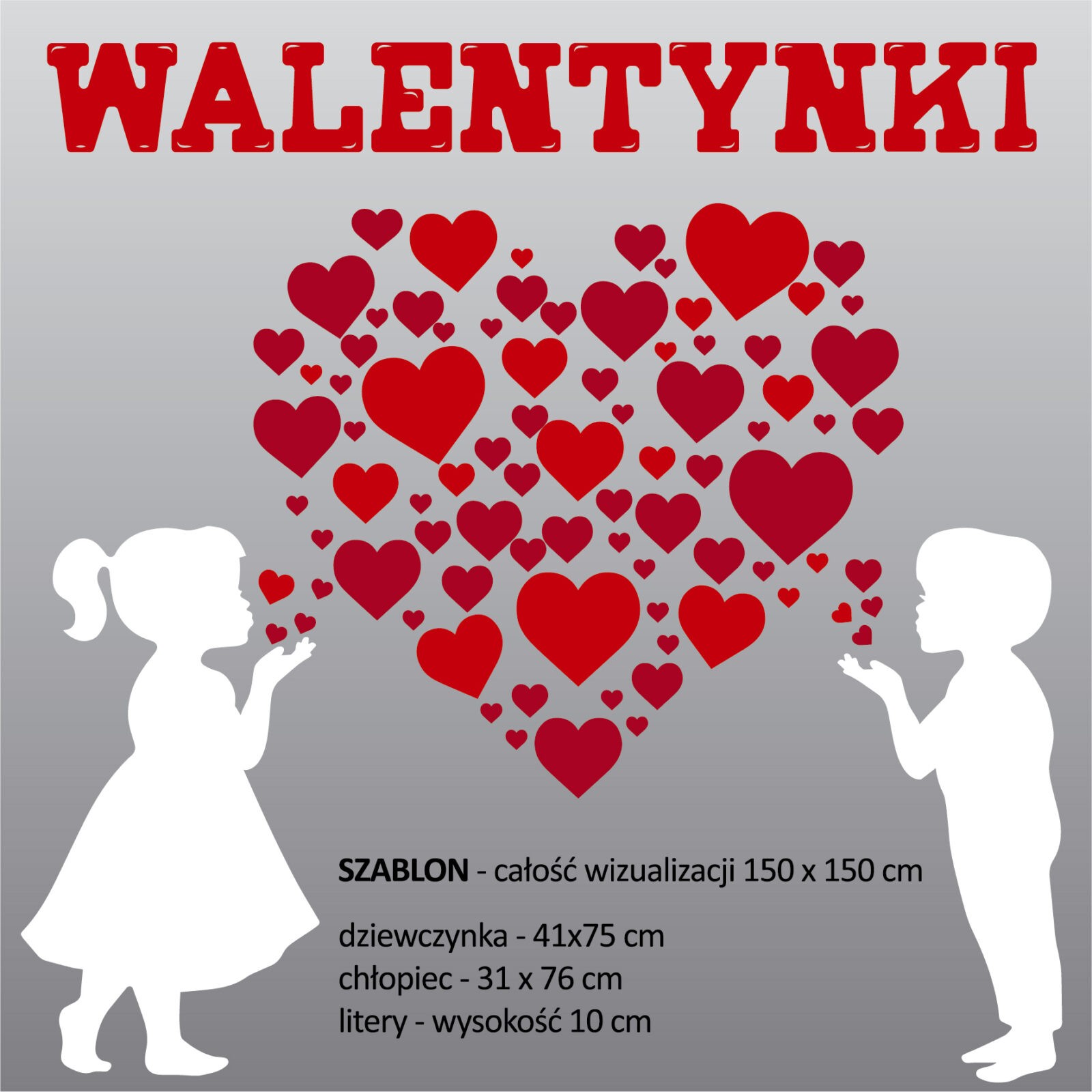 walentynki dekoracja szablon chłopiec dziewczynka serce szkoła przedszkole żłobek dekoracja