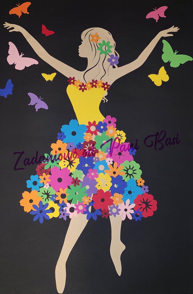 tańcząca Pani Wiosna dekoracja z brystolu do szkoły przedszkola żłobka