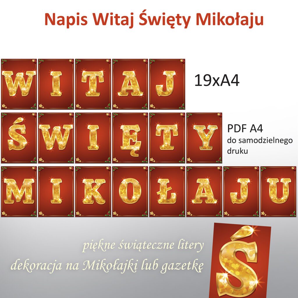 Witaj święty Mikołaju napis PDF dekoracja szkoła przedszkole żłobek