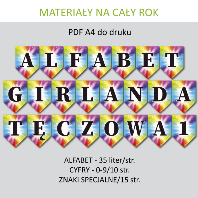 napisy alfabet girlanda PDF do druku szkoła przedszkole