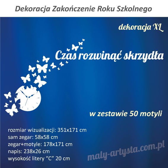 Zakonczenie Roku Szkolnego zegar motyle szkoła przedszkole żłobek dekoracja z papieru brystolu