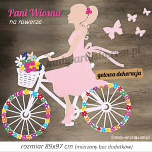 Dekoracja Pani Wiosna na rowerze – dekoracja na powitanie wiosny do przedszkola i szkoły z brystolu