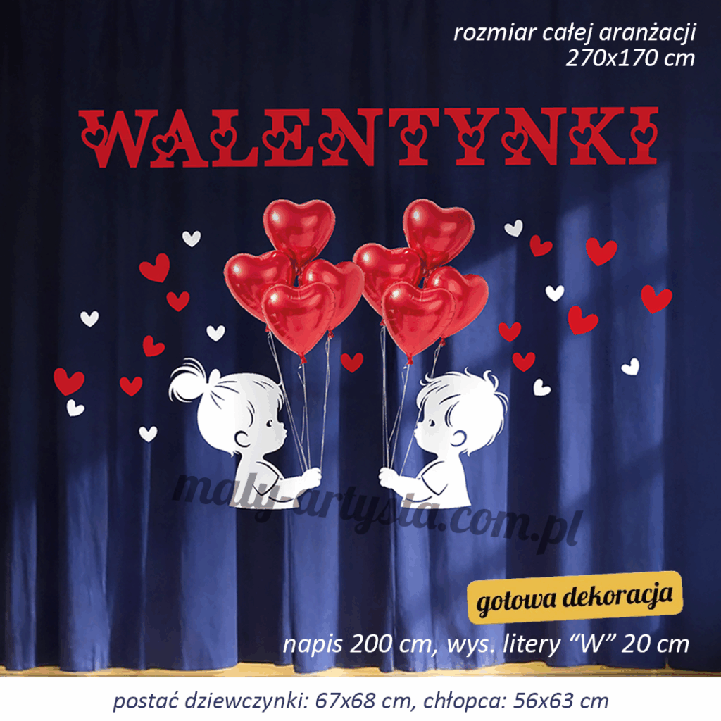 walentynki dekoracja dziewczynka i chłopiec na apel akademię serca dzieci szkoła przedszkole żłobek