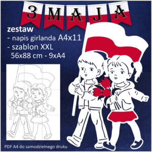 dzieci z flagą dekoracja szablon 3 maja święto konstytucji szkoła przedszkole żłobek