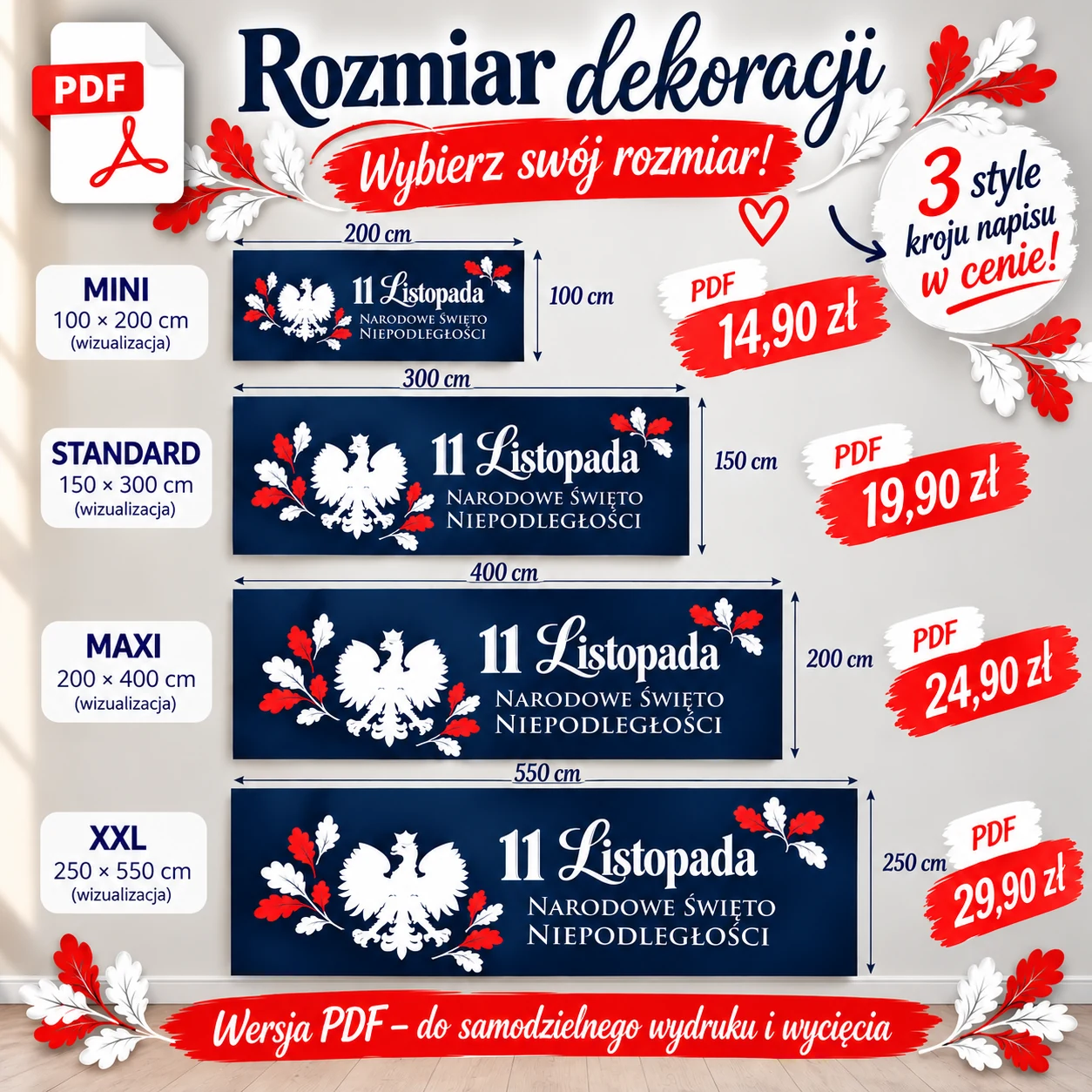 Rozmiary i ceny dekoracji PDF